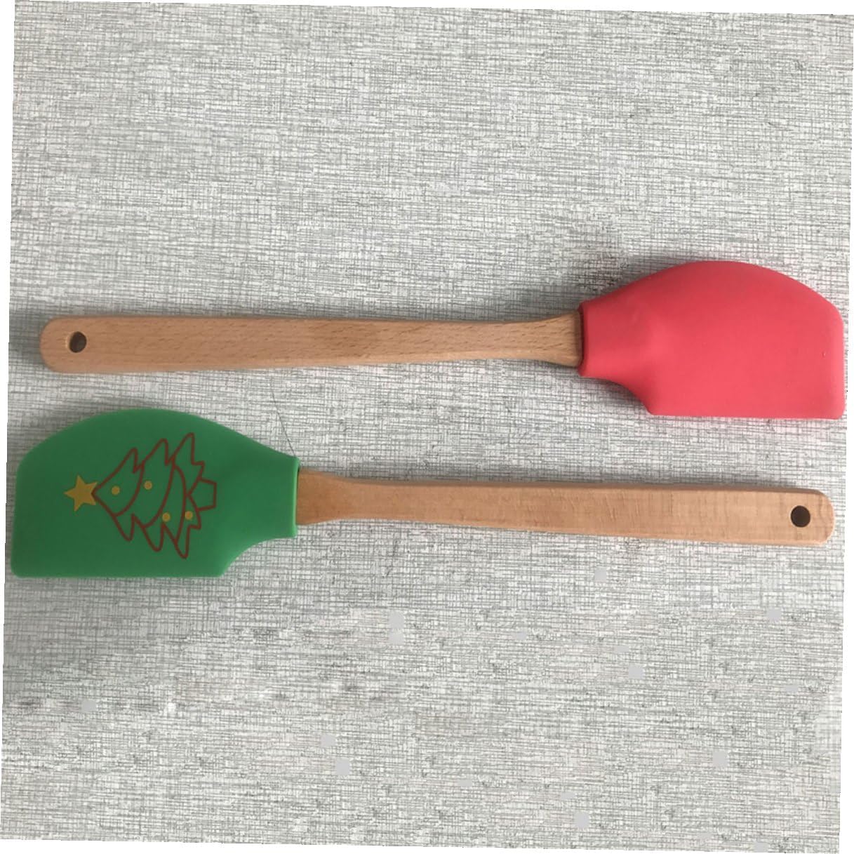 2pcs Christmas Baking Scraper Xmas Wood Silicone Cake Decorating Spatulas