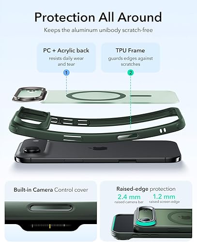 Vista 596 de ESR - Funda para iPhone 15 compatible con MagSafe, funda protectora de grado militar con soporte integrado, cubierta trasera resistente a
