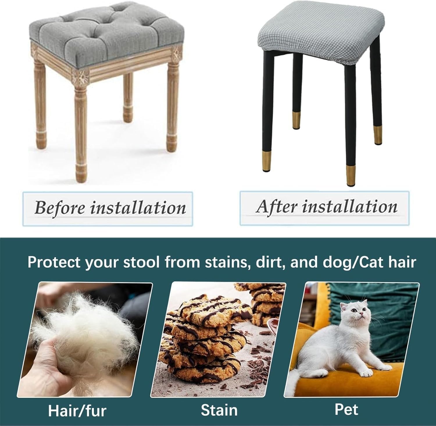 Stretch Bar Stools Slipcovers Square Rectangle 25-30cm Jacquard Fabric Saddle Stool Covers Washable Seat Protector for Wooden/Metal/Leather/Fabric Stools(Dark Green,4PCS)