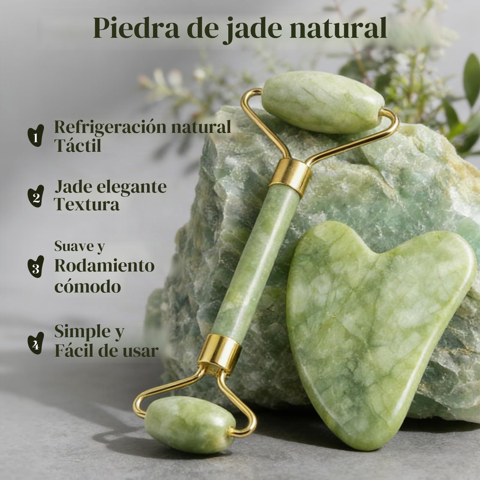 BAIMEI Gua Sha y Rodillo De Jade Roller, Guasha masajeador facial Calma yRelaja la Piel,Regalo para el cuidado de la piel,Regalos Para Mujeres