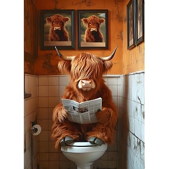GDYEEH Cow Reading Newspaper Diamond Painting Adults 5D Cow Diamond Art Pictures Beginners DIY Round Full Drill Bathroom Diamonds Painting Embroidery Cross Stitch Gifts Home Wall Decor 30 x 40 cm