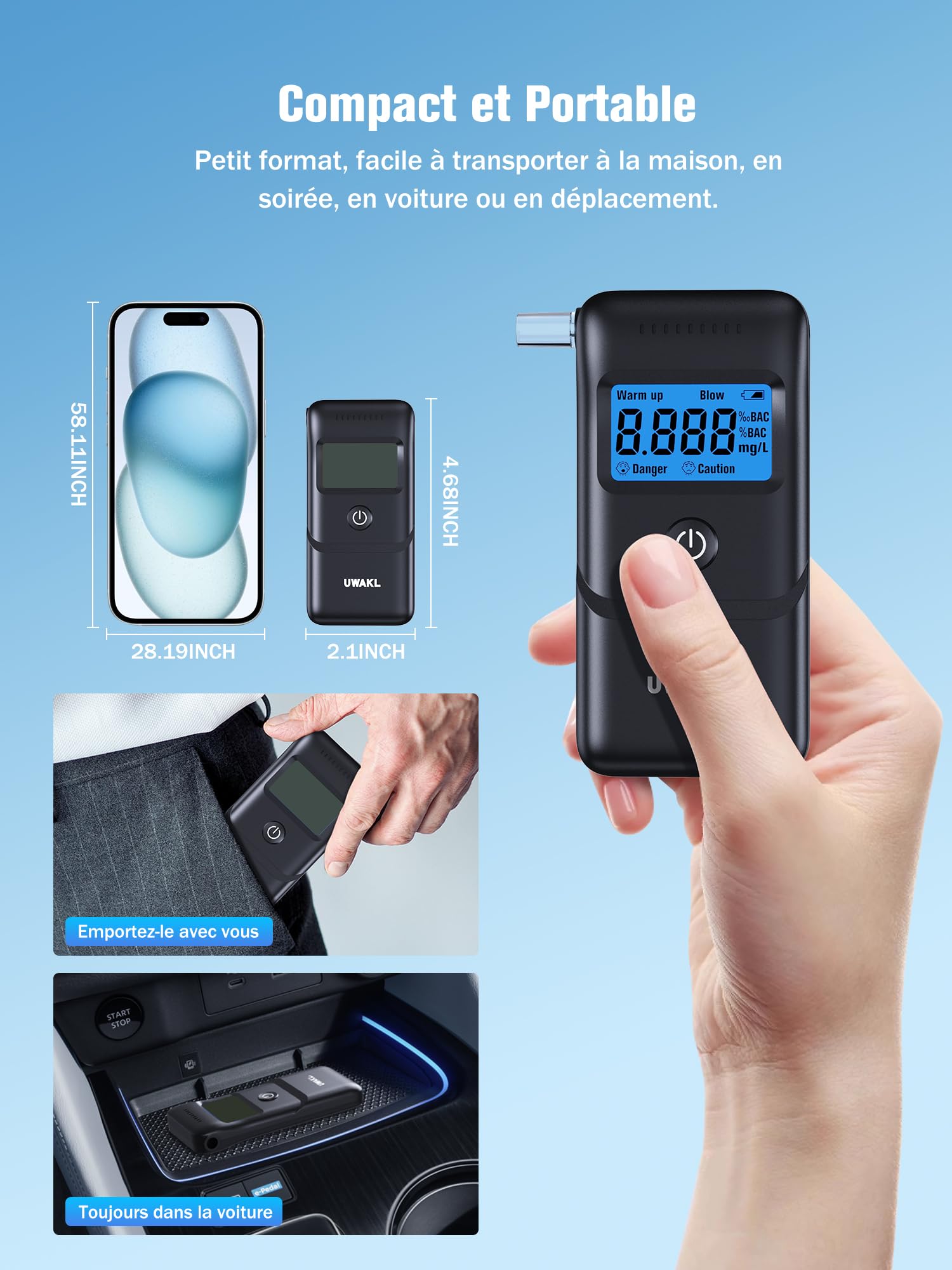 Ethylotest Electronique Homologué Alcootest Professionnel: Éthylomètre Haute Précision avec Affichage Numérique LCD - Portable Testeur d'alcool ave 10 Embouchures - Alcotest Usage Maison Voiture Fêtes