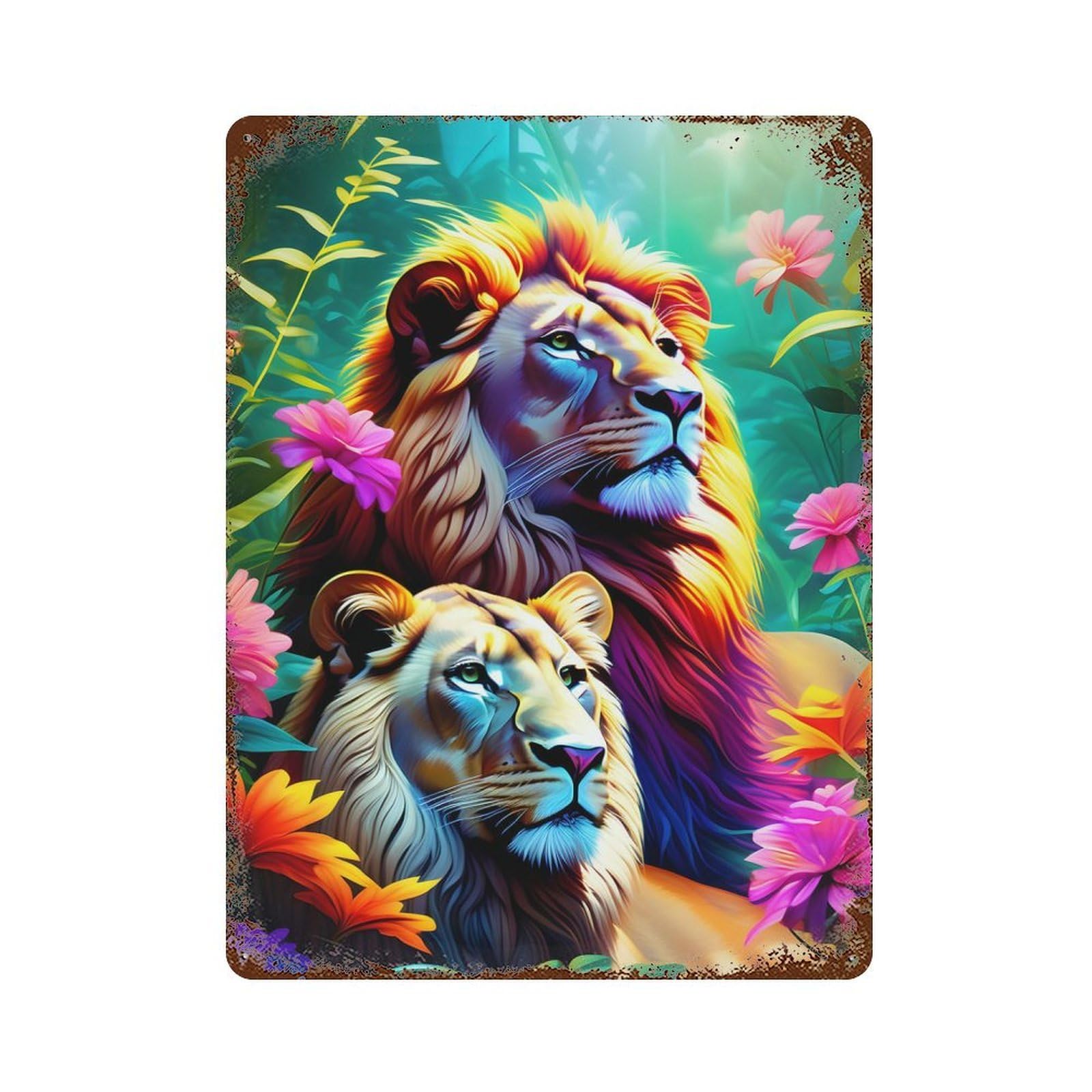 Blossom Lion Kings 15.7"x11.8" Aged Metal Wall Plaque, Novelty Wall Decor for Shed, Workshop And Garage Wall Decor