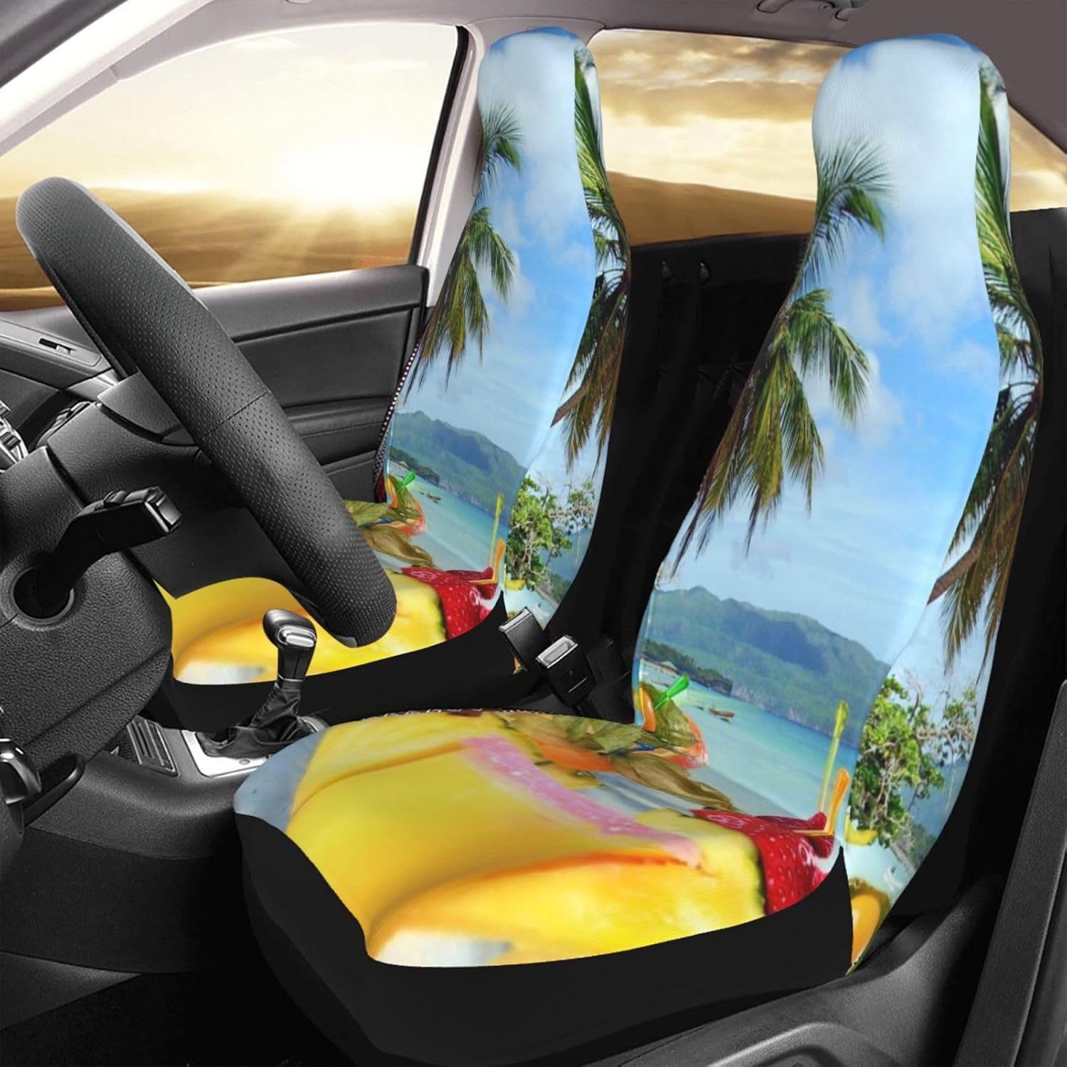 Tropical Drink Interior Car Seat Covers 2-Pack - Fit for Sedans, Trucks, Suvs, Automotive Seat Protectors with Reinforced Stitching
