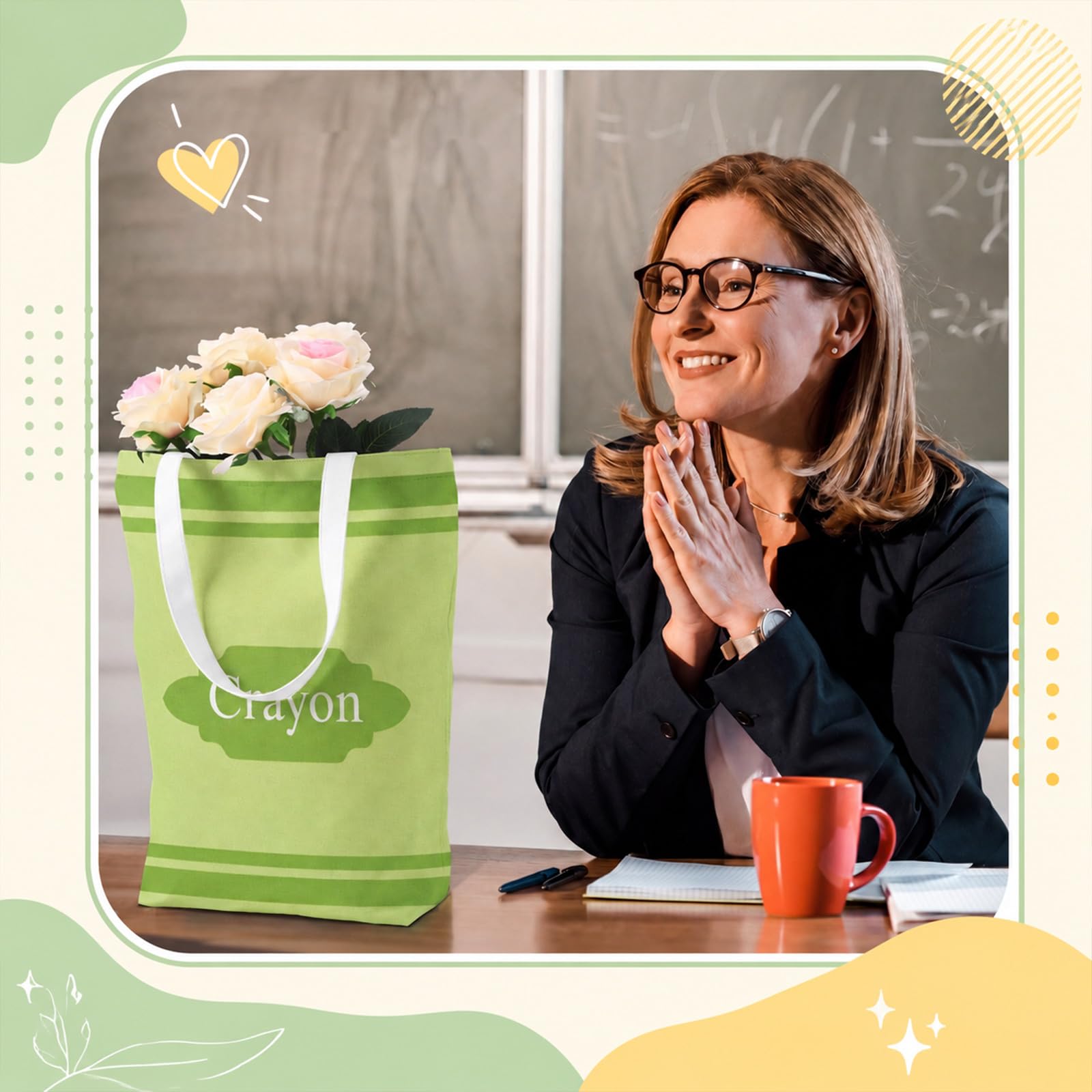 Paterr Bolsa de lona a granel con asas reutilizables para mujer, agradecimiento, agradecimiento, cuaderno de lápiz