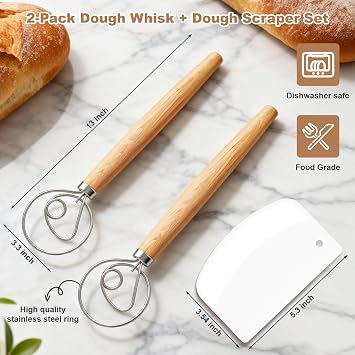 2Pack 13Inch Danish Dough Whisk, Sourdough Baking Starter Kit