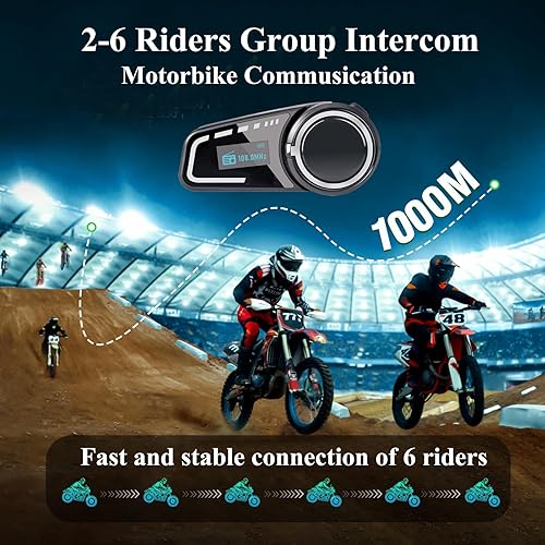 Miniatura 3 de QSPORTPEAK Cascos de motocicleta intercomunicador Bluetooth, casco M2C Bluetooth para 2-6 conductores con pantalla LCD, cancelación de ruido