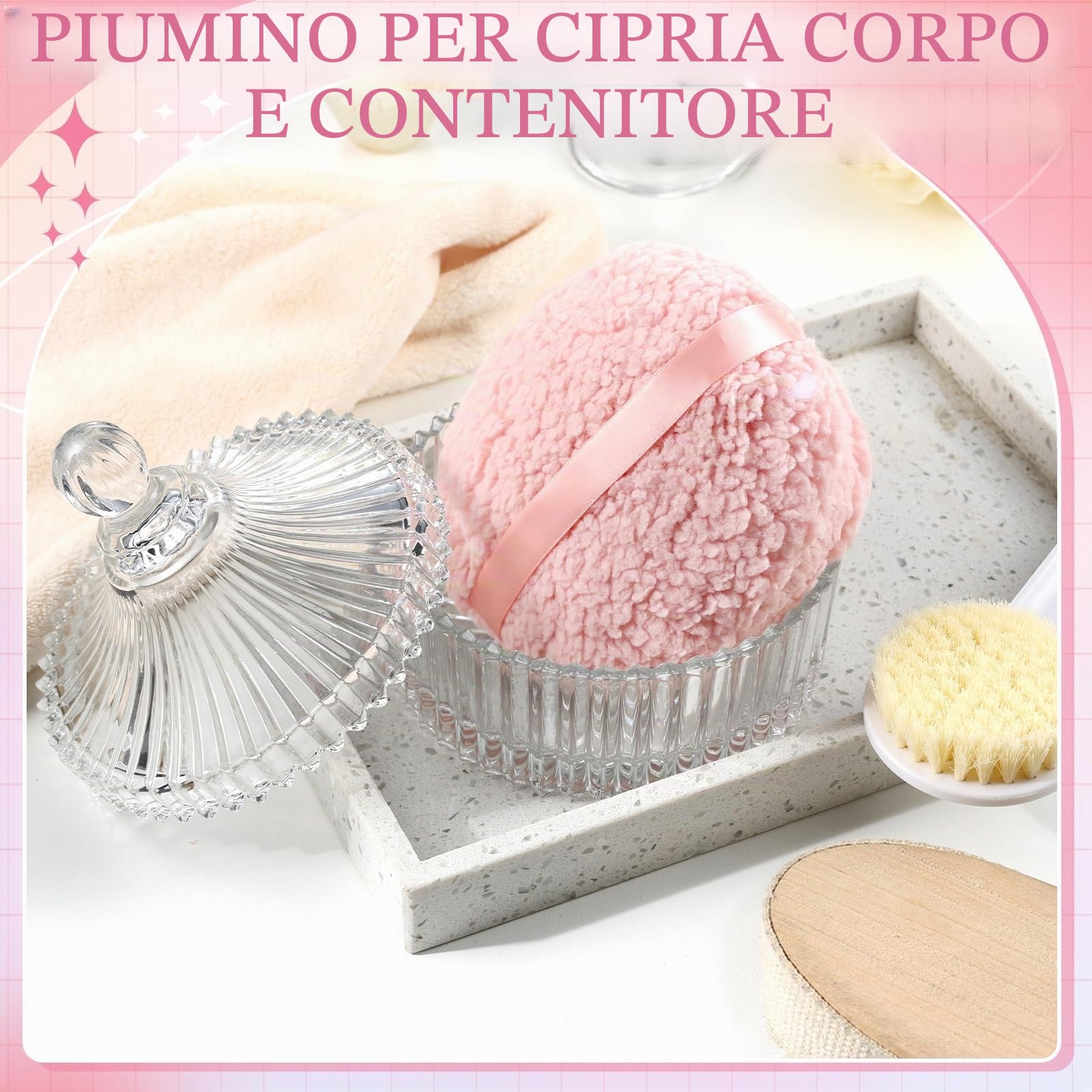 2 spugnette extra large per cipria e contenitore, per spolverare le donne | 6 pollici oversize, morbido velluto lavabile, con custodia in cristallo, trucco bagnato asciutto, rosa