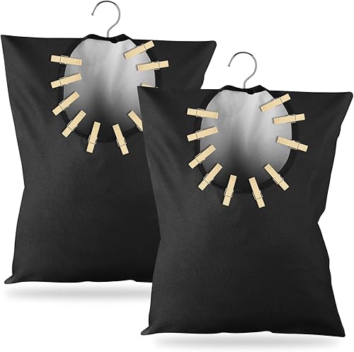 2 bolsas colgantes con gancho para ropa – 15 x 11 pulgadas negro soporte de lona para ropa – Organizador de almacenamiento impermeable para pinzas