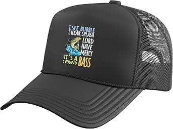 Bass Fishing Sports Black Bass Fish Trucker Hat with Adjustable Mesh Back