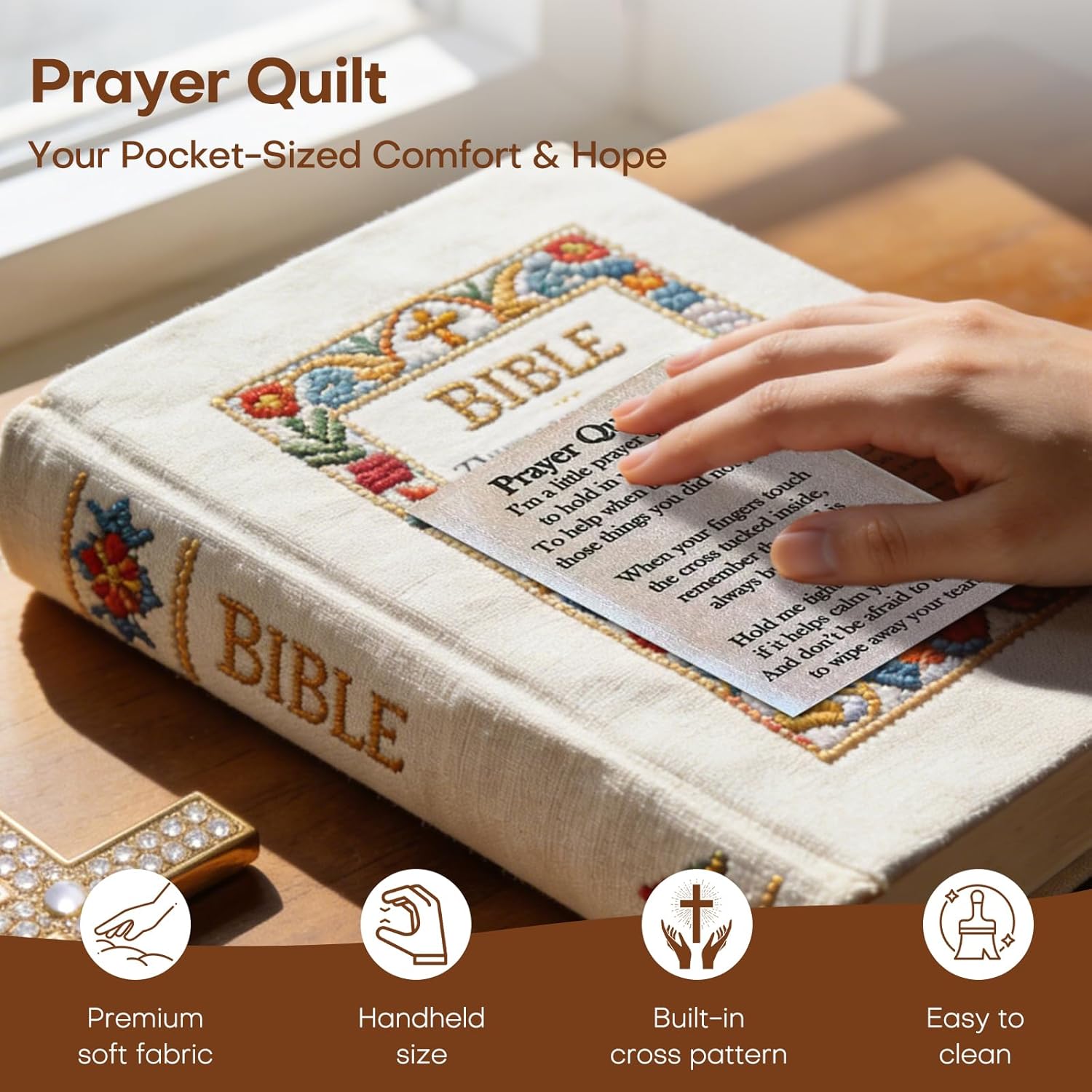 50 Pcs Prayer Quilt Text Panels – 4" x 6" Pre-Cut Christian Fabric Squares with Inspirational Poem for Pocket Prayer Quilts, Sewing, Church Crafts & Gifts (50)
