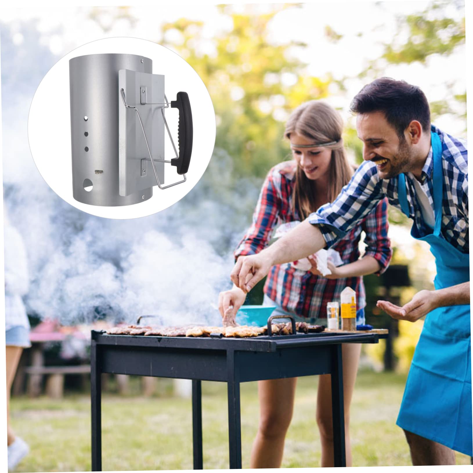ibasenice Accenditore per Carbone Barbecue Manico in Nylon Resistente al Calore Secchio Zincato Antiruggine per Accensione Rapida Barbecue all’Aperto Caminetti e Forni Pizza