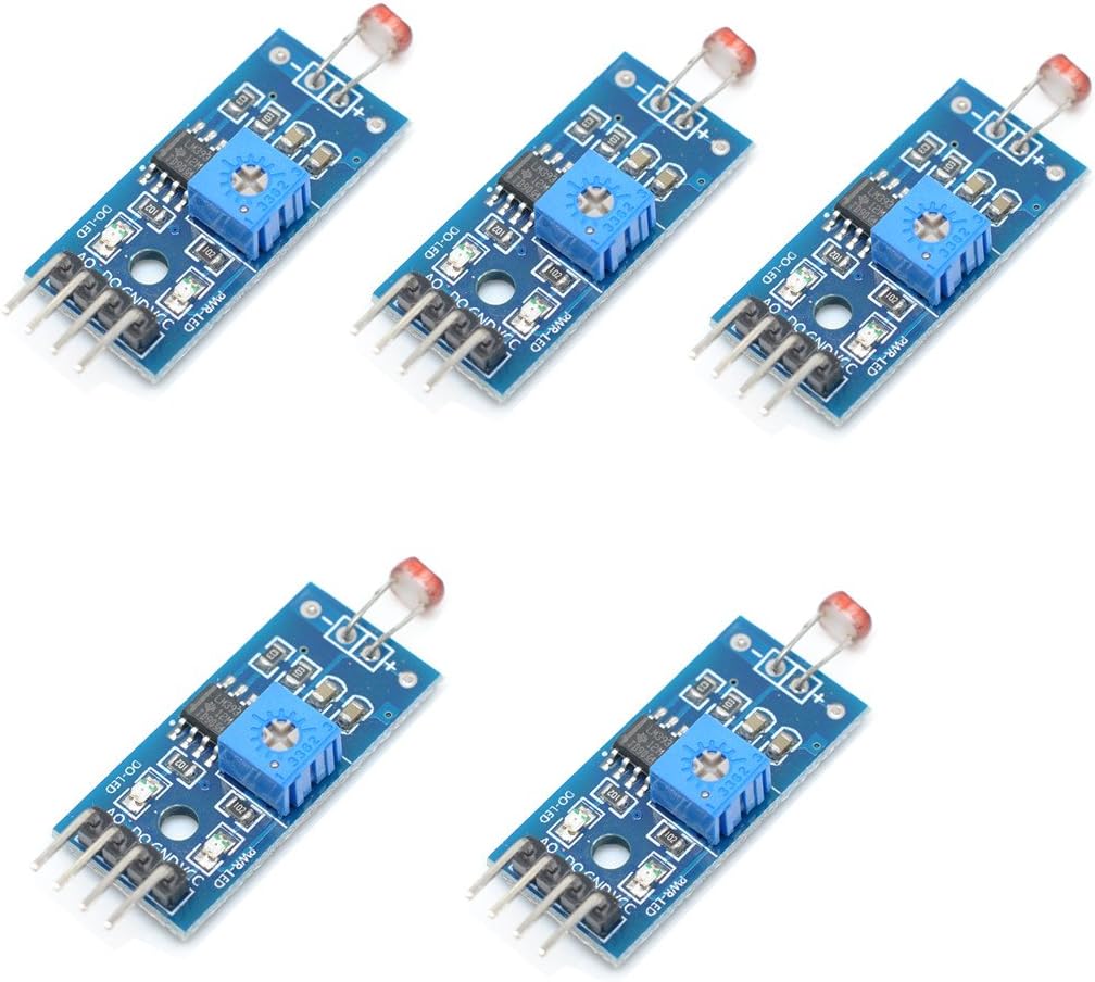 5pcs LM393 Light Sensor Module, Photosensitive Resistor Light Detection Sensor for Arduino, 4-Pin Adjustable Sensitivity Brightness Detection Board