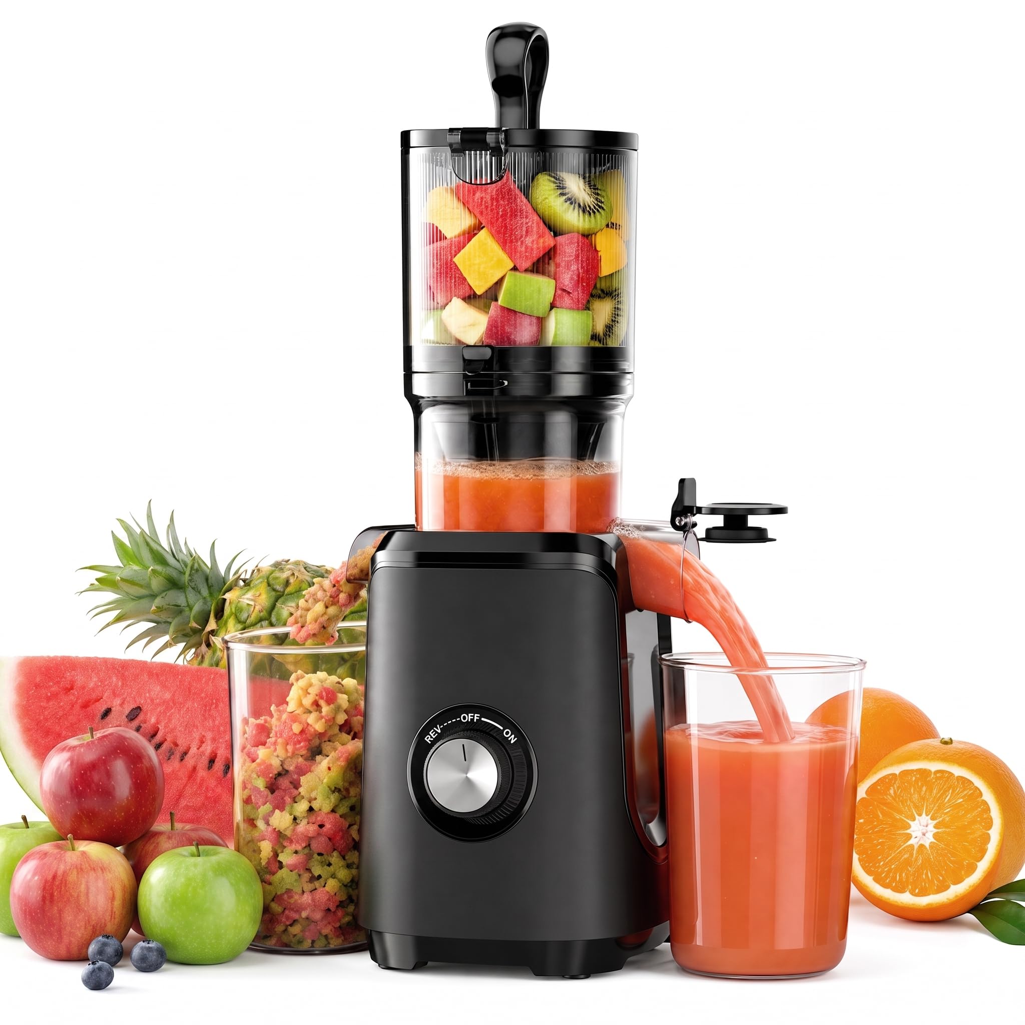 Slow Chew Juicer macchine, spremiagrumi a freddo con blocco di sicurezza e funzione inversa, 4.25" canale di alimentazione per frutta e verdura intera, alto