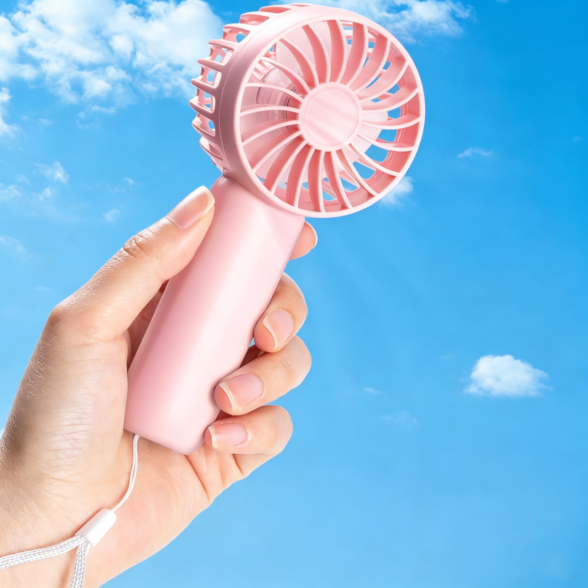 Hianjoo Portable Fan, Mini Handheld Fan, USB Rechargeable Cute Design Lightweight Pocket 3-Speed Personal Fans with Hand Strap for Home School Office Outdoor Sport Travel