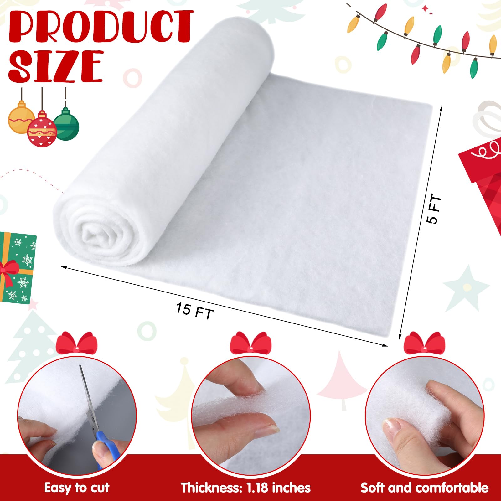 Tondiamo 1 Packung 1,5 m x 4,5 m große künstliche Schneedecke Kunstschnee Kunstschnee Kunstdecke für Weihnachtsdorf gefälschte Rolle für Weihnachtsfeier Urlaub Dekorationen Foto Requisite