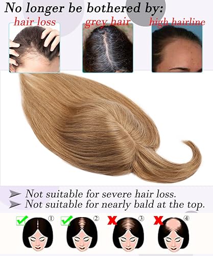 Miniatura 6 de Toppers para el cabello para mujeres con cabello delgado, base de seda real con flequillo, toppers para mujer, con clip en el cabello para mujer,