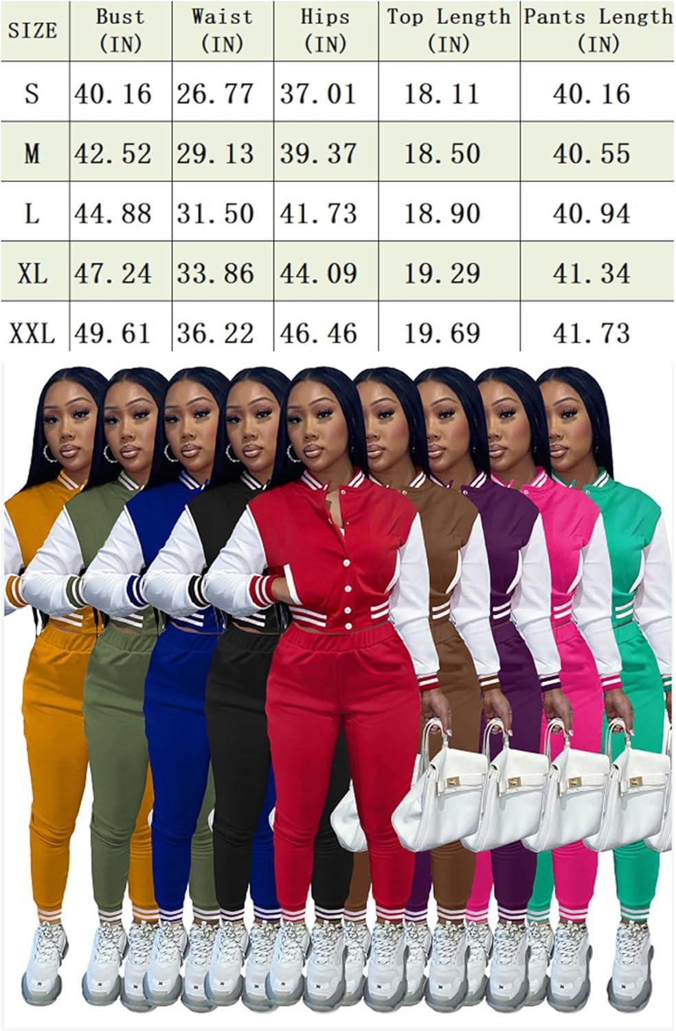 KELOVEPAN Sweatsuits for Women Set 2 Piece Patchwork Tracksuits Button Down Crop Bomber Varsity Jacket Pants Set Sexy - Image 6