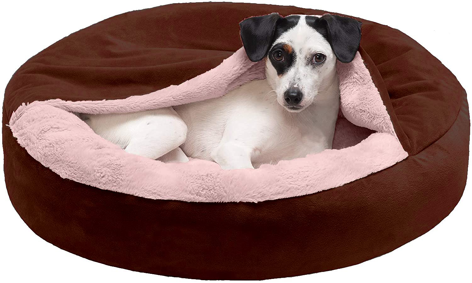 Petslover - Round Snuggery Hooded Dog Bed with Attached Blanket, Calming Anti-Anxiety Hooded Donut Bed, and More for Dog