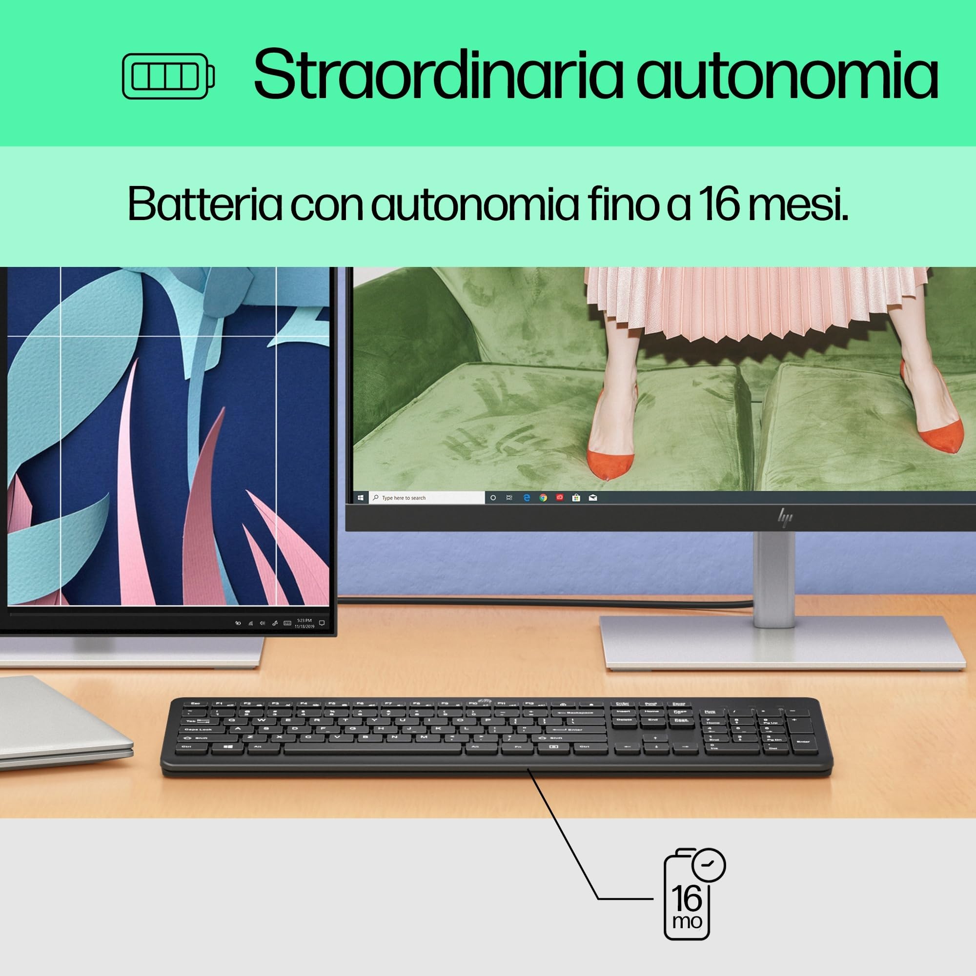 HP 230 Tastiera Wireless, Connessione con Dongle USB-A a 2,4 GHz, Multi-dispositivo, Qwerty, Layout Italiano, Autonomia fino a 16 mesi, Compatibile con Windows 10, 11 e macOS, Nera