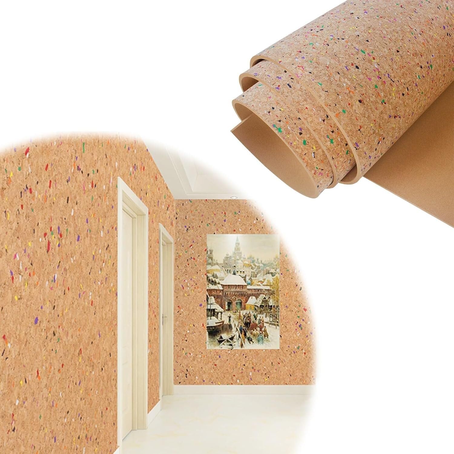 Cork Board Adhesive Backed Cork Board Roll, Rainbow Pattern Mini Wall, Cork Backing Sheets, DIY Cork Tiles for School for Office & Home Decor (Color : Woody-8mm, Size : 1.22x0.82m)