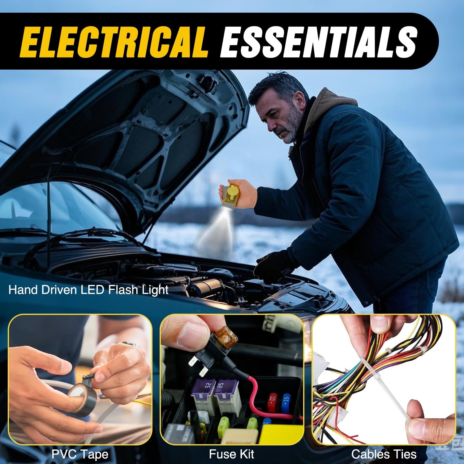 Nilight Car Emergency Kit with Jumper Cable Air Compressor Tire Repair Essential Tools First Aid Alligator Connector Electrical Kit for Travel Camping Outdoor Cars Truck SUV RV