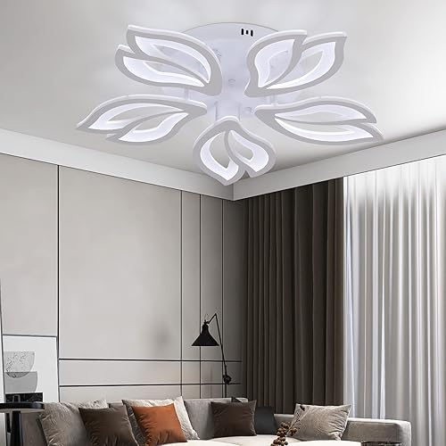 Miniatura 5 de Lámpara de techo LED moderna, lámpara de techo LED de acrílico blanco, lámpara de techo para dormitorio, 70 W de doble hoja geométrica de montaje