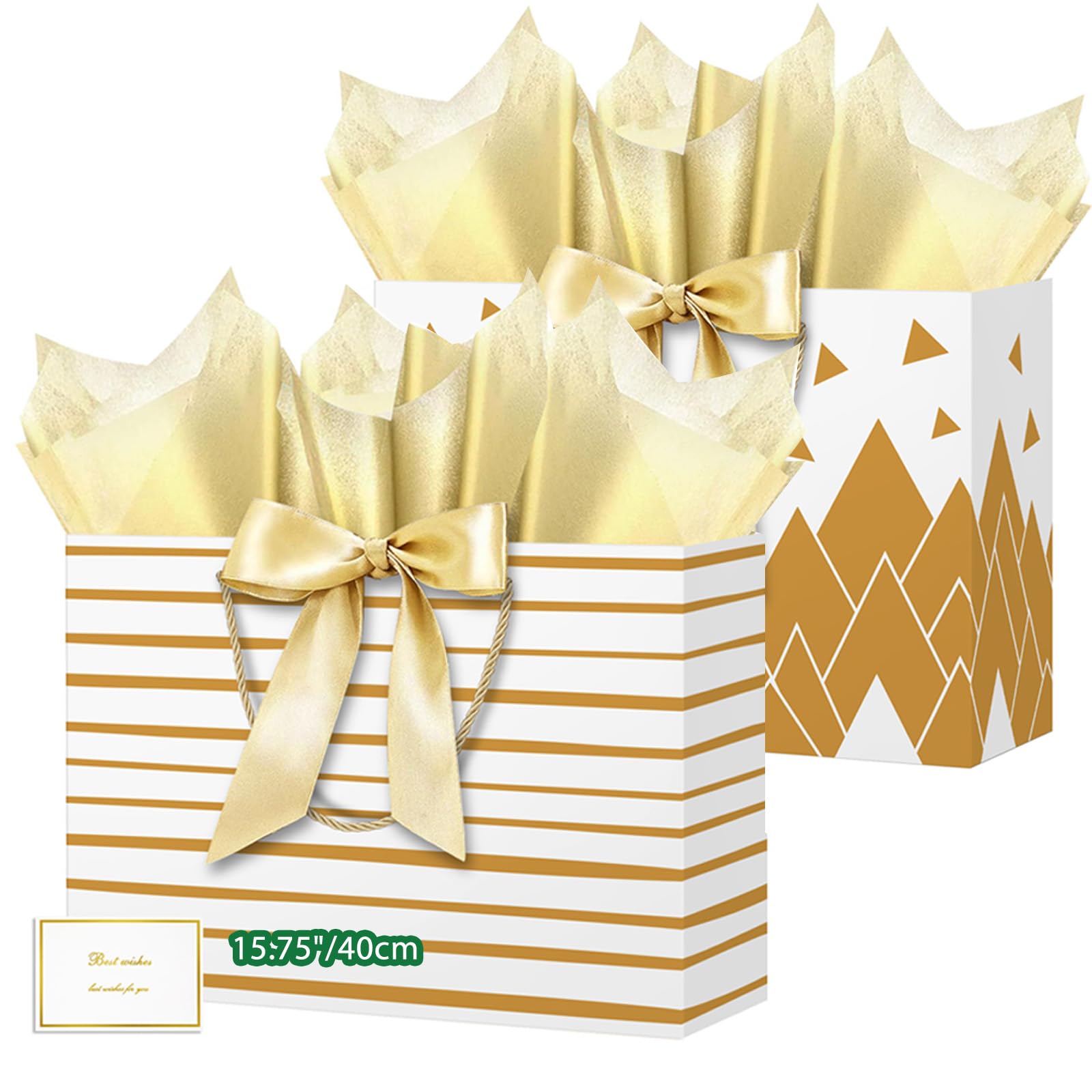 HONTIUS 15.75'' Extra Large Gift Bag, 2pcs Vertical Gift Bags for Presents Big Paper Bag with Tissue Paper Cards Bows, 40*30*12.5cm Wedding Chrismas Birthday Party Present Bridesmaid Gift Gifts Bag B โ image 1