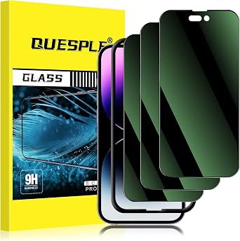 [3 Pack] Green Privacy Screen Protector for iPhone 14 Pro 6.1 inch, Cool Green Colorful Anti Spy Dynamic Island Compatible Full Coverage Tempered Glass with Installation Frame Anti-peeping