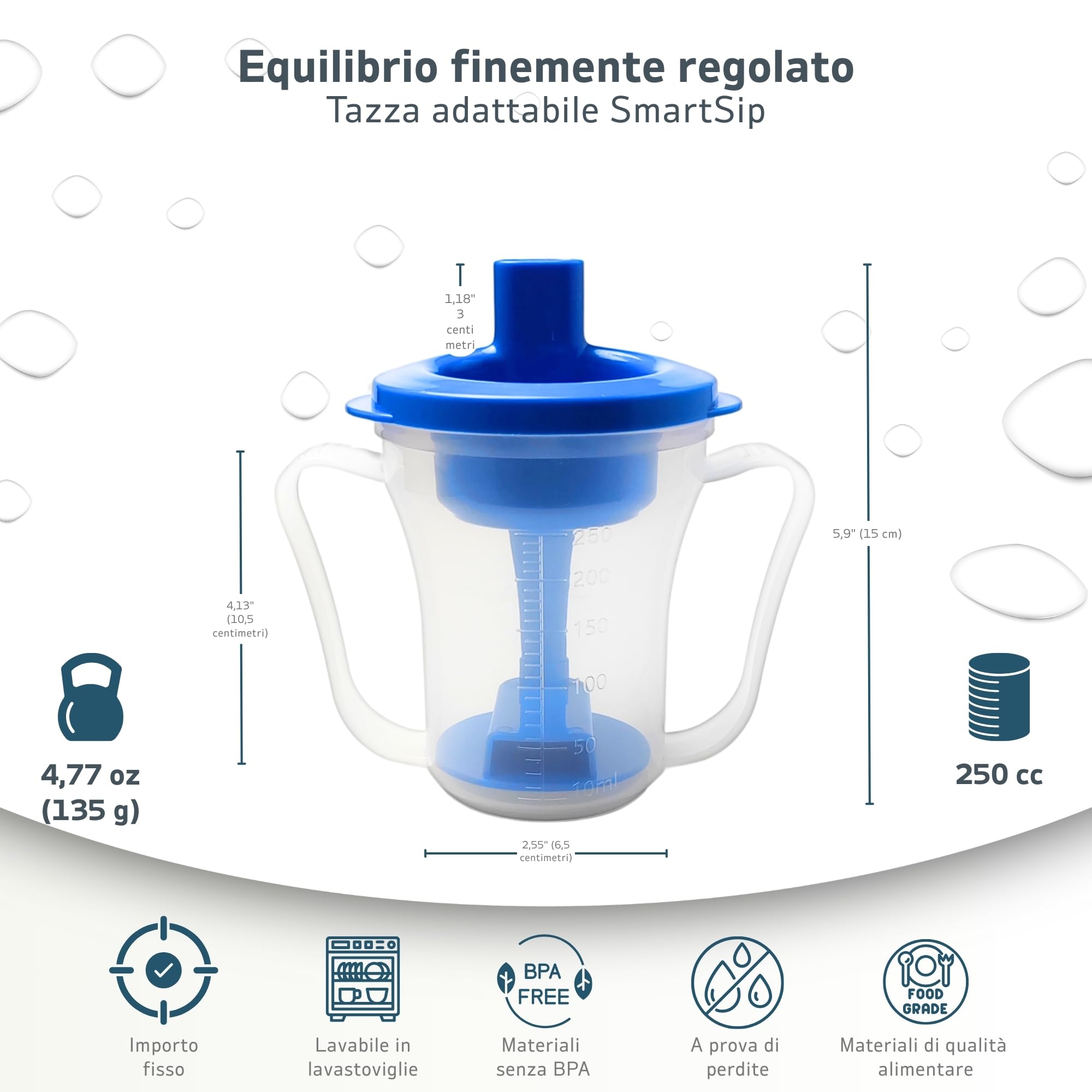 Tazza per Disfagia per Adulti - Tazza Medicale con Dosaggio Regolabile 5cc/10cc - Bere in Sicurezza da Seduti o Sdraiati - Ideale per Disfagia, Ictus, Parkinson e Mobilità Limitata
