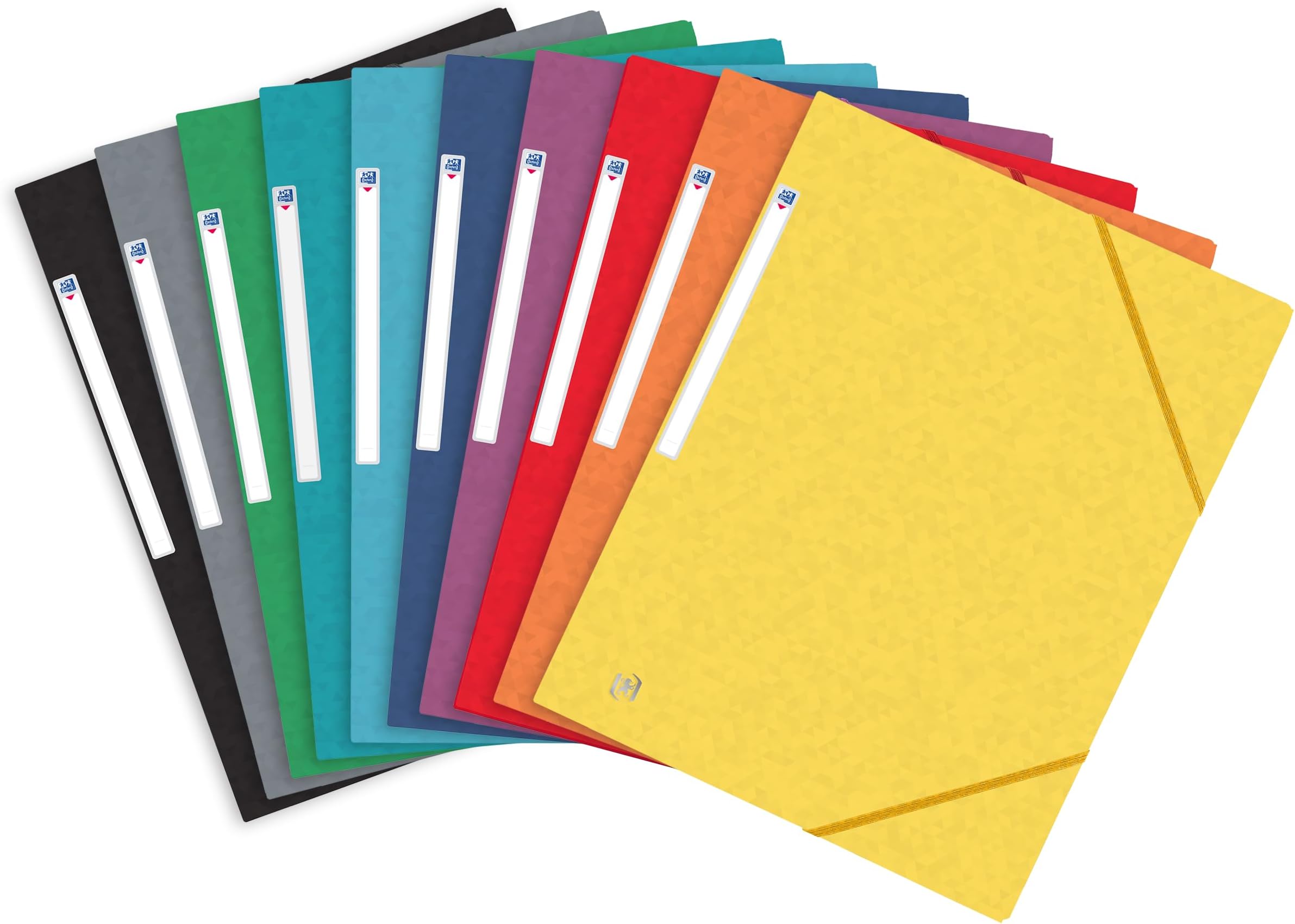 Oxford A4 Document Wallets, Assorted Colours, Pack of 10 Elasticated Manilla Folders, 3 Flap Closure, 390gsm Heavy Duty Card for Office & School Filing