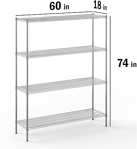 Miniatura 533 de Kit de estantería de alambre cromado de 4 niveles de 24 pulgadas de profundidad x 24 pulgadas de ancho x 64 pulgadas de alto Unidad de estante