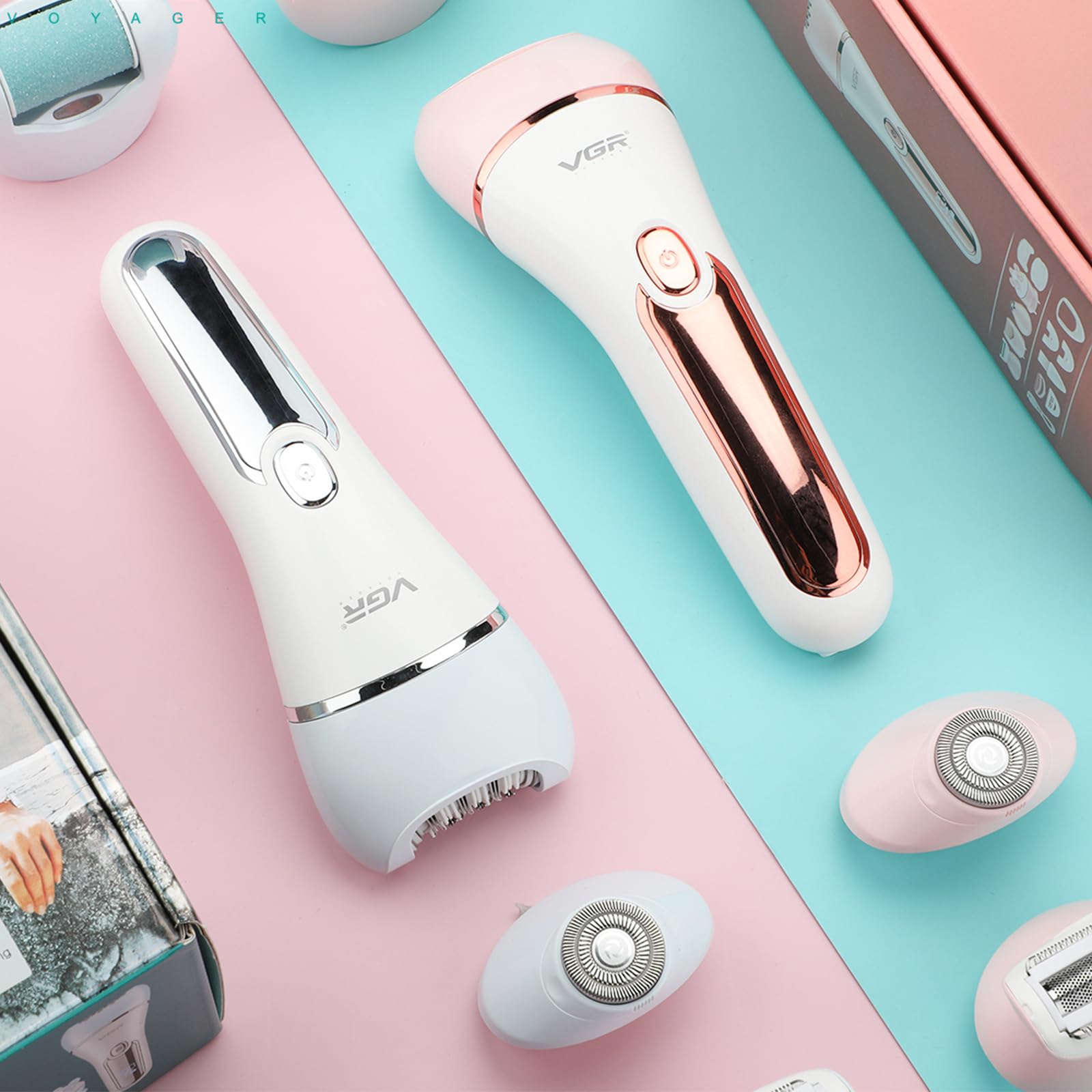 VGR 733 Epilator Hair Removal for Women, 6-in-1 Cordless & Rechargeable Lady Electric Shaver, IPX7 Waterproof Hair Removal Device Wet and Dry Bikini Trimmer for Face Leg Armpit, Blue