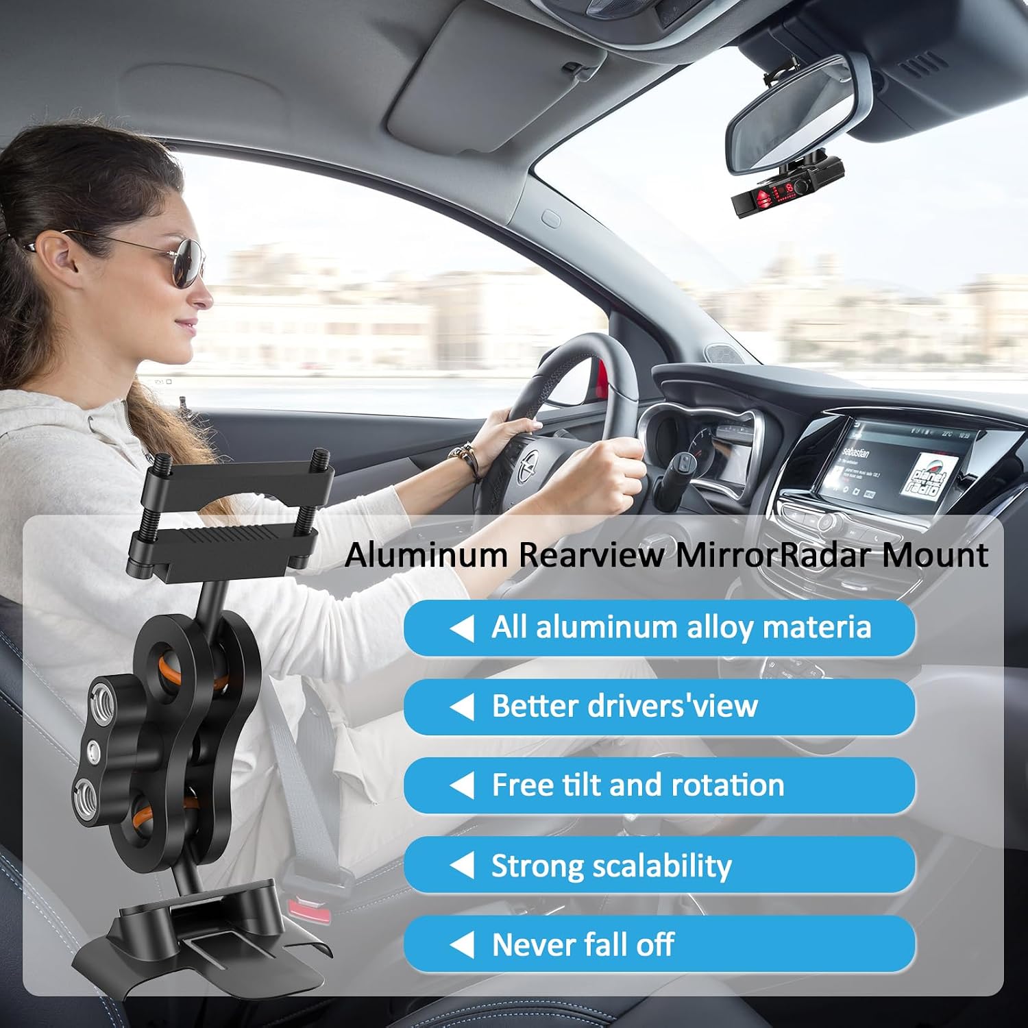 Aluminum Radar Detector Mount，Car Truck Radar Rearview Mirror Rod Bracket image 5