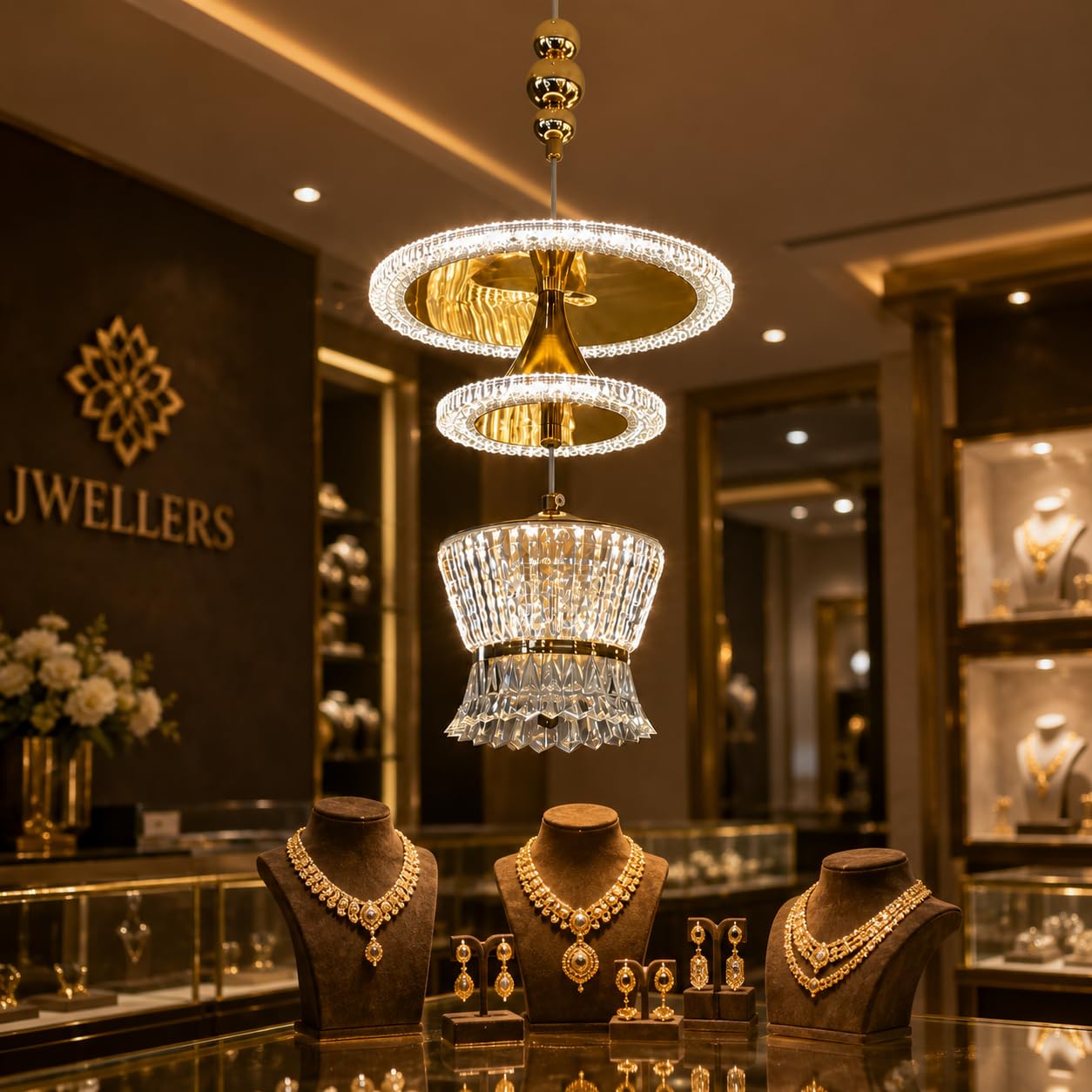 TRIPPING 10W Crystal Diamond LED Hanging Pendant Light with Centre Light – 3-in-1 Light Color (Warm, Cool & Natural White), Height Adjustable Acrylic Ceiling Lamp with Gold Finish-image-14