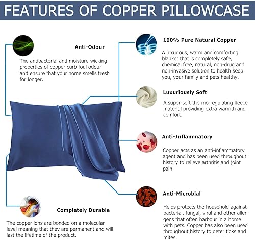 Miniatura 8 de Funda de almohada con infusión de cobre para líneas finasreducción de arrugas y suavizado del cabello, hecha de 100% fibra de óxido de cobre,