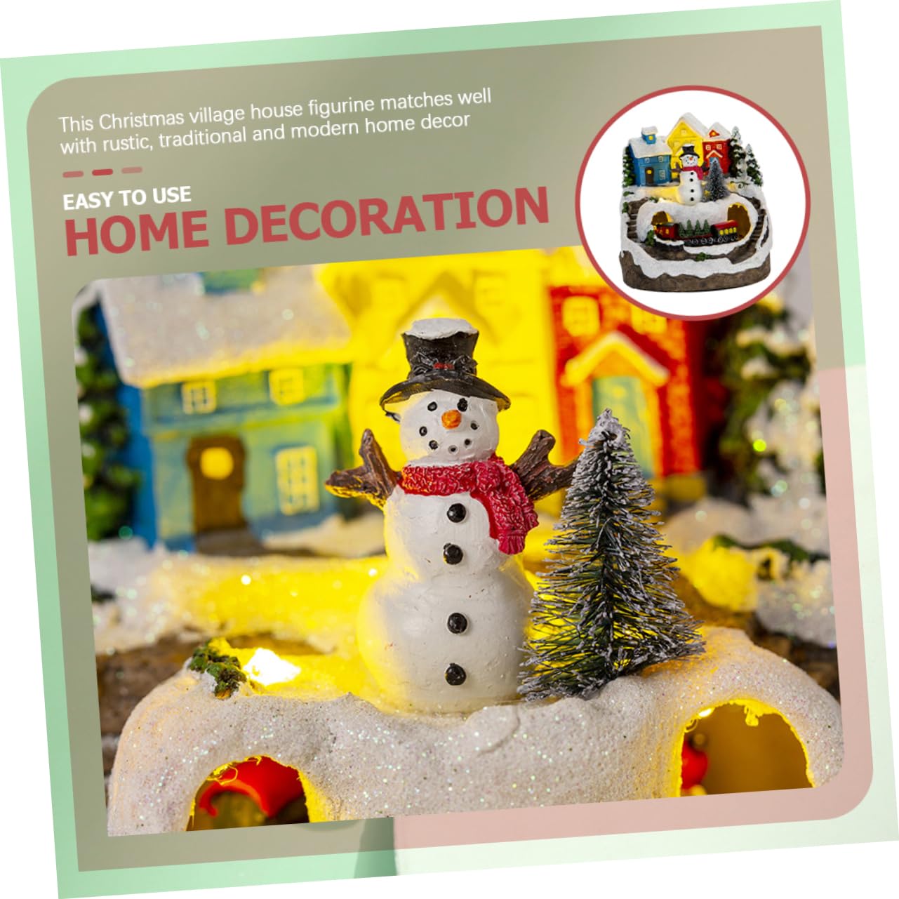 Amosfun Casa Illuminata di Natale in Miniatura Decorazione da Scrivania con Musica Leggera e Treno per Regali di Compleanno o Anniversario per Addobbo Natalizio di Casa