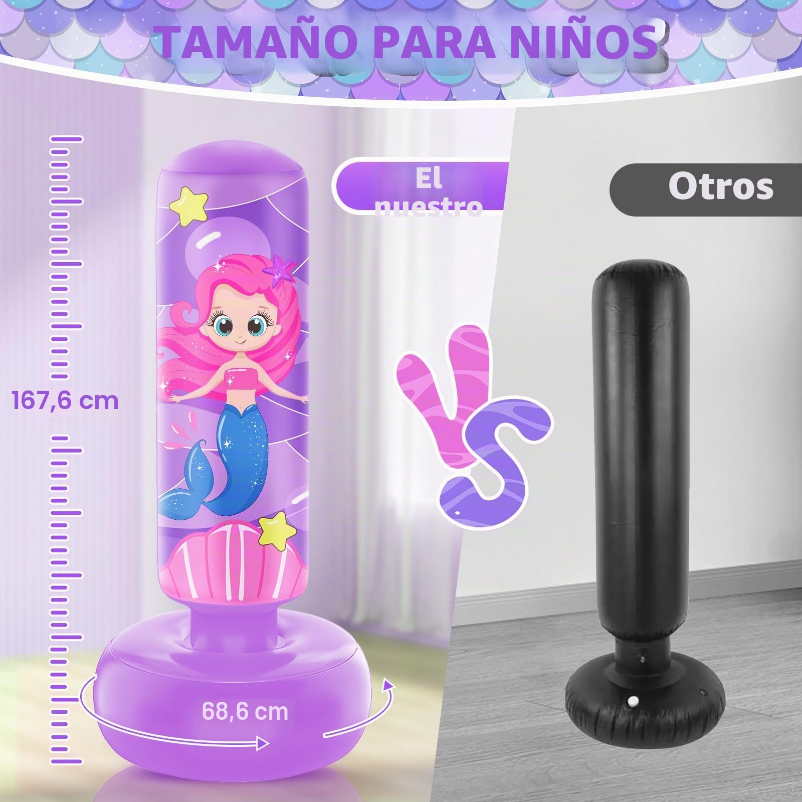 Saco de Boxeo Inflable Grande 168 cm para Niños 5-12 Años con Guantes, Set de Karate Taekwondo MMA