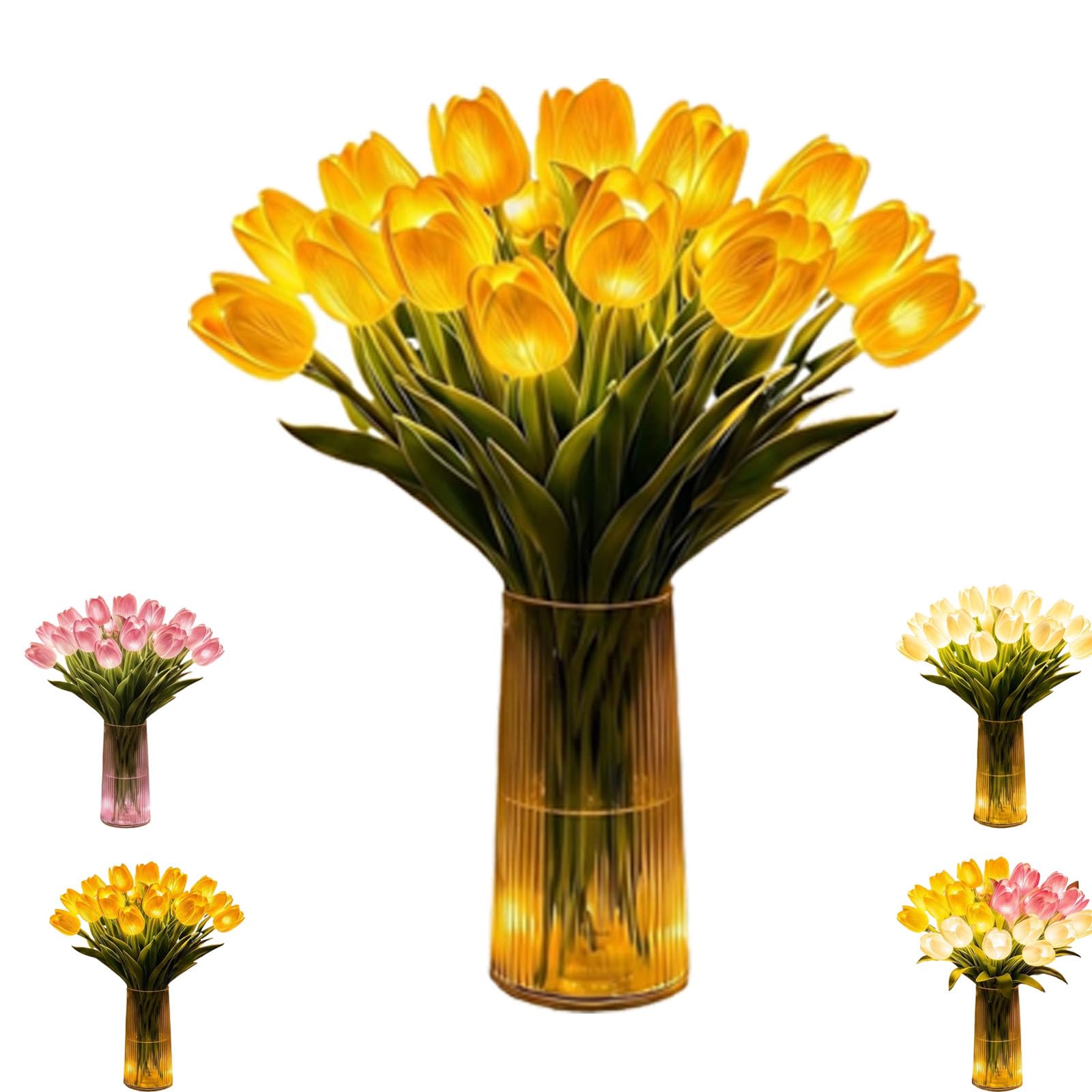 ZHENWO Radiant Romantic Tulip Light，Radiant Romantic Tulip Light with A Vase 15 Pcs，Flower Shaped Ambient Night Lamp for Bedroom Bedside Decor and Gift (Yellow)