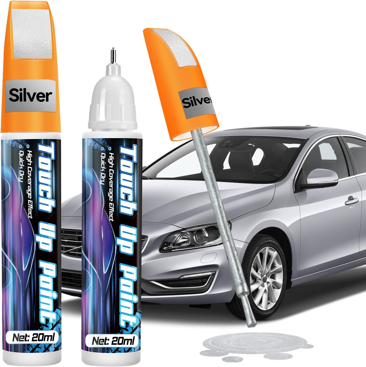 prowithlin Touch Up Paint for Cars 40 ml, Car Paint Scratch Repair, Two-In-One Car Touch Up Paint Pen, Quick & Easy Solution to Repair Minor Automotive Scratches (2 pack, Silver)