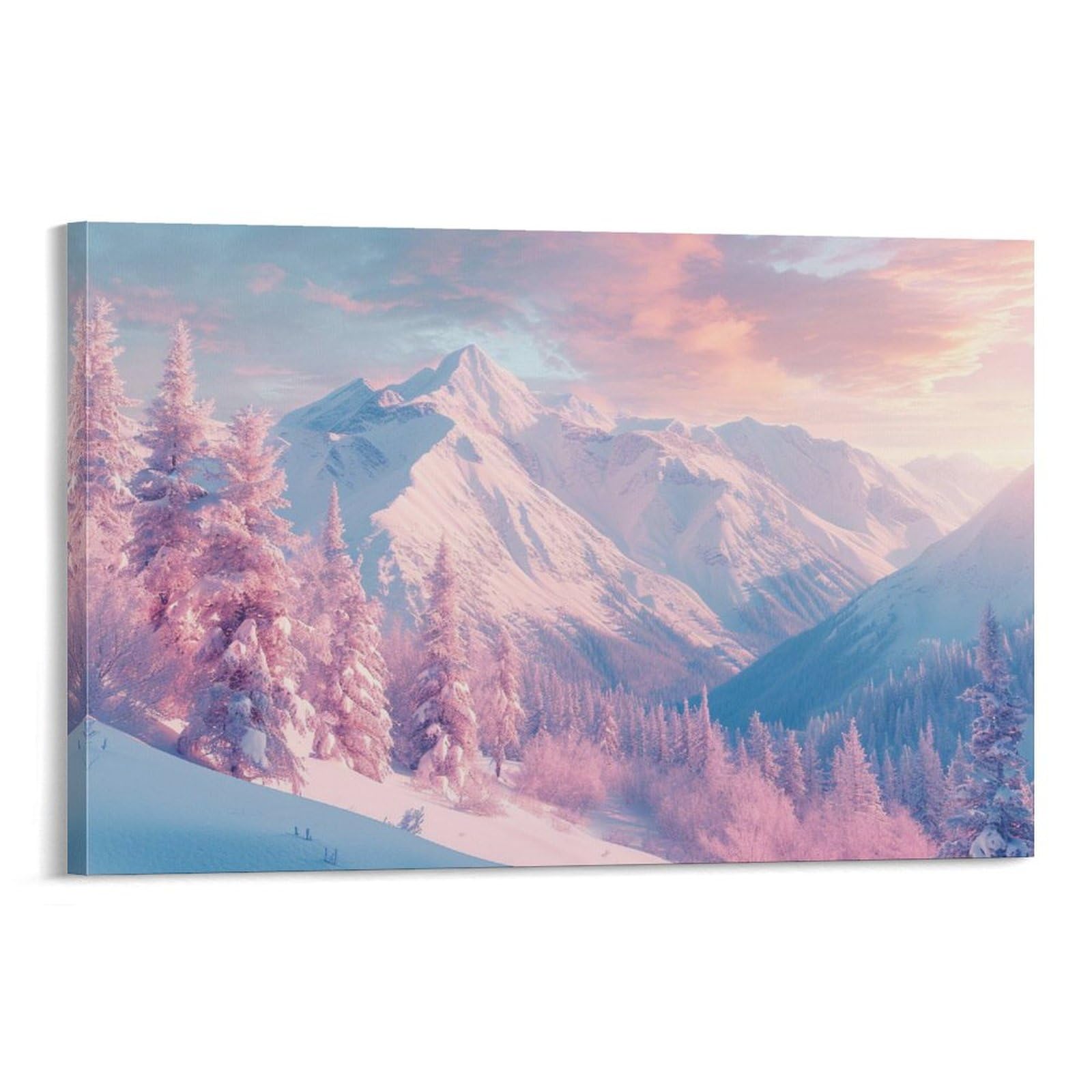 【真作】絵画　油彩　雪嶺の見える村　茅葺き屋根と雪山風景　山岳風景画　W105 茅葺き屋根の家 絵画 油絵