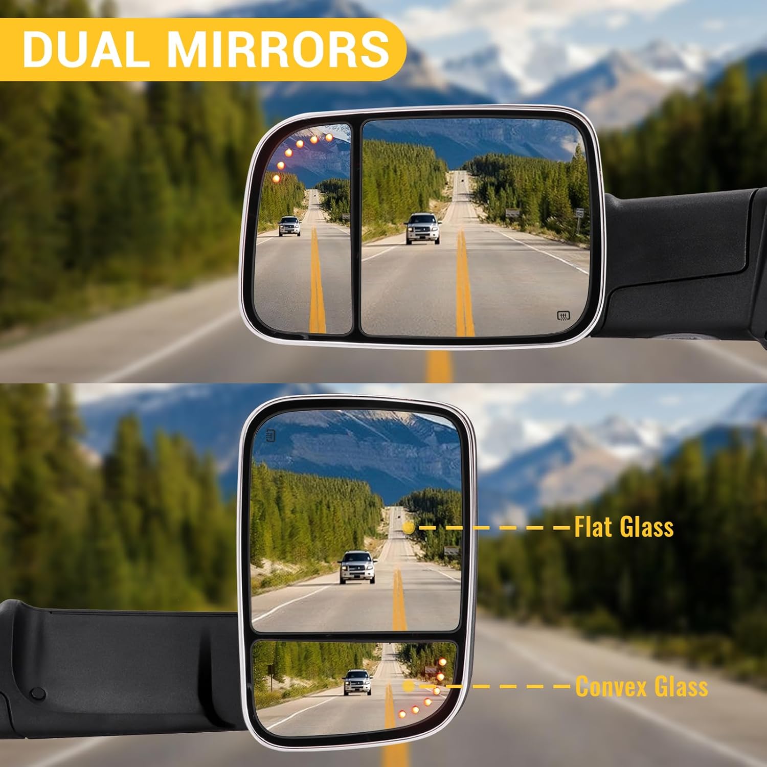 Sanooer Chrome Towing Power Folding Mirrors Compatible with 2009-2018 Dodge Ram 1500, 2010-2018 Dodge Ram 2500 3500 with Power Glass Puddle Lamp Temp Sensor Heated Turn Signal Light Flip up Pair Set