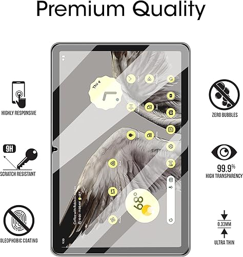 Miniatura 5 de amFilm Protector de pantalla de vidrio templado de 11 pulgadas diseñado para Google Pixel Tablet cero burbujas dureza 9H antiarañazos antihuellas