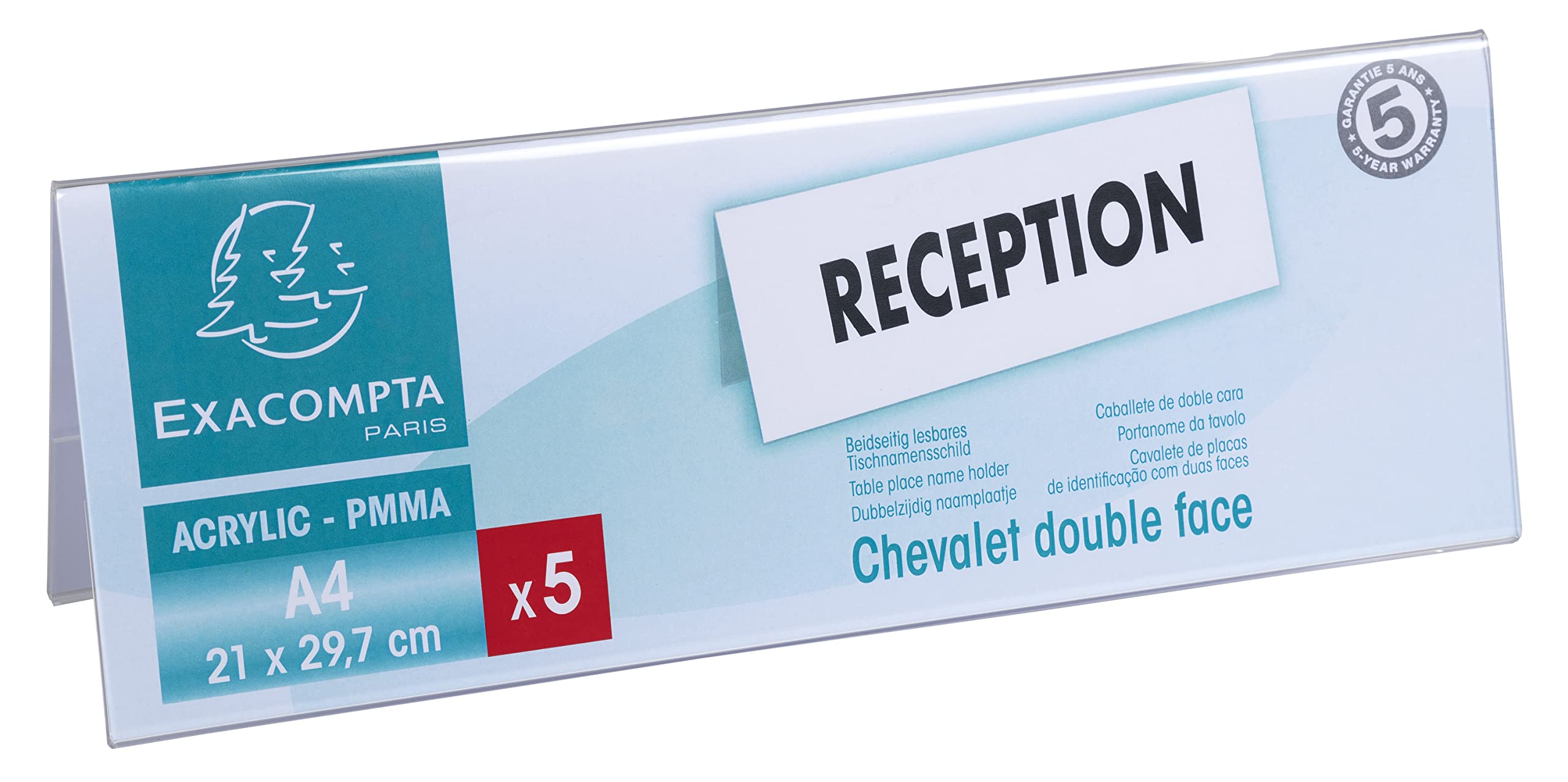Exacompta Espositore per etichette con nome PMMA trasparente confezione da 5 A4 piegati orizzontali