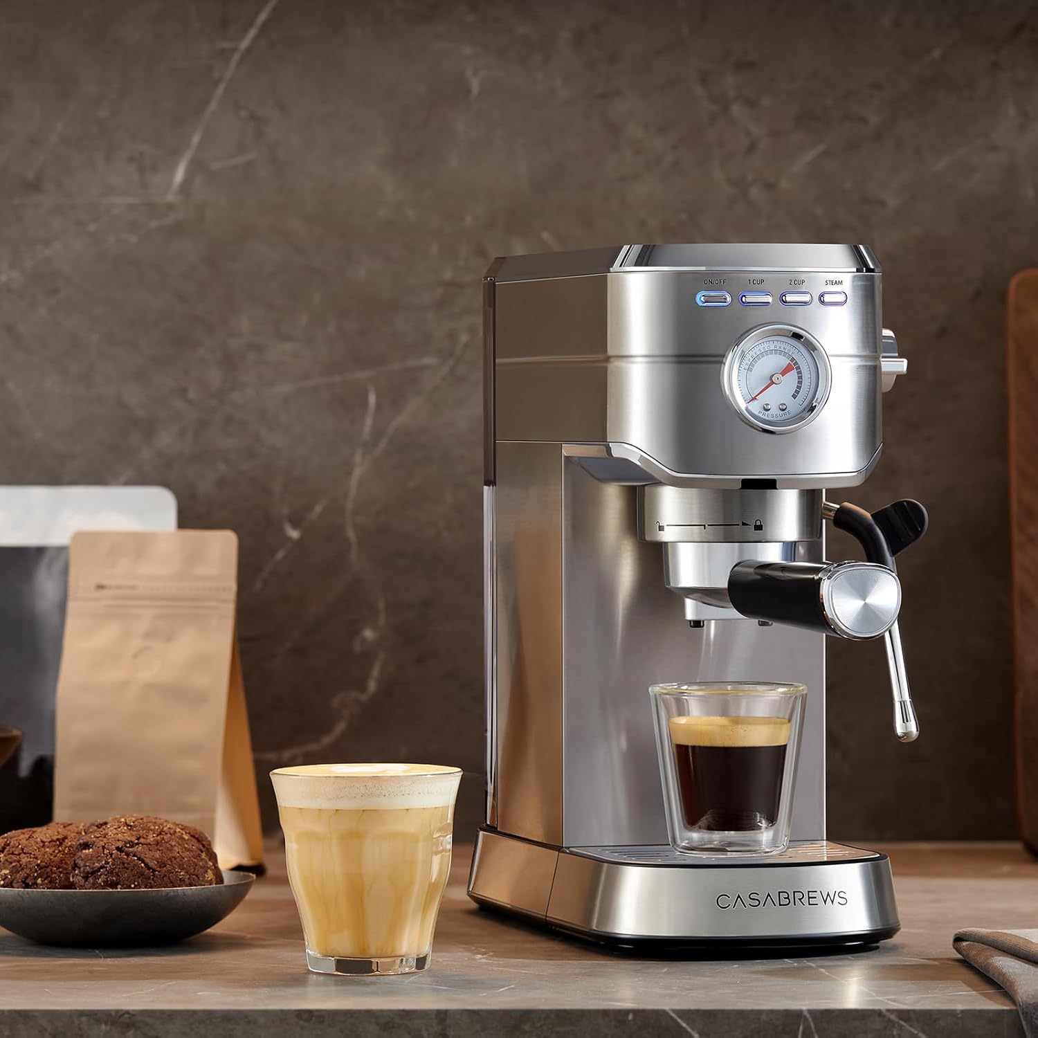 Compact 20-Bar Espresso Machine with Milk Frother, Stainless Steel, 34oz Tank 7