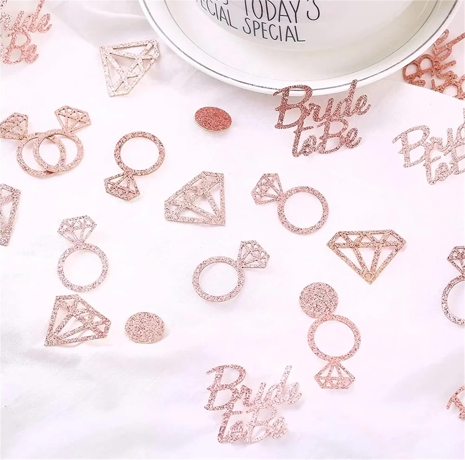 Table Confetti 500 Pcs Rose Gold Bride To Be Diamond Ring Heart Willy Paper Confetti Hen Night Bachelorette Party Wedding Decoration Supplies(Rose gold)