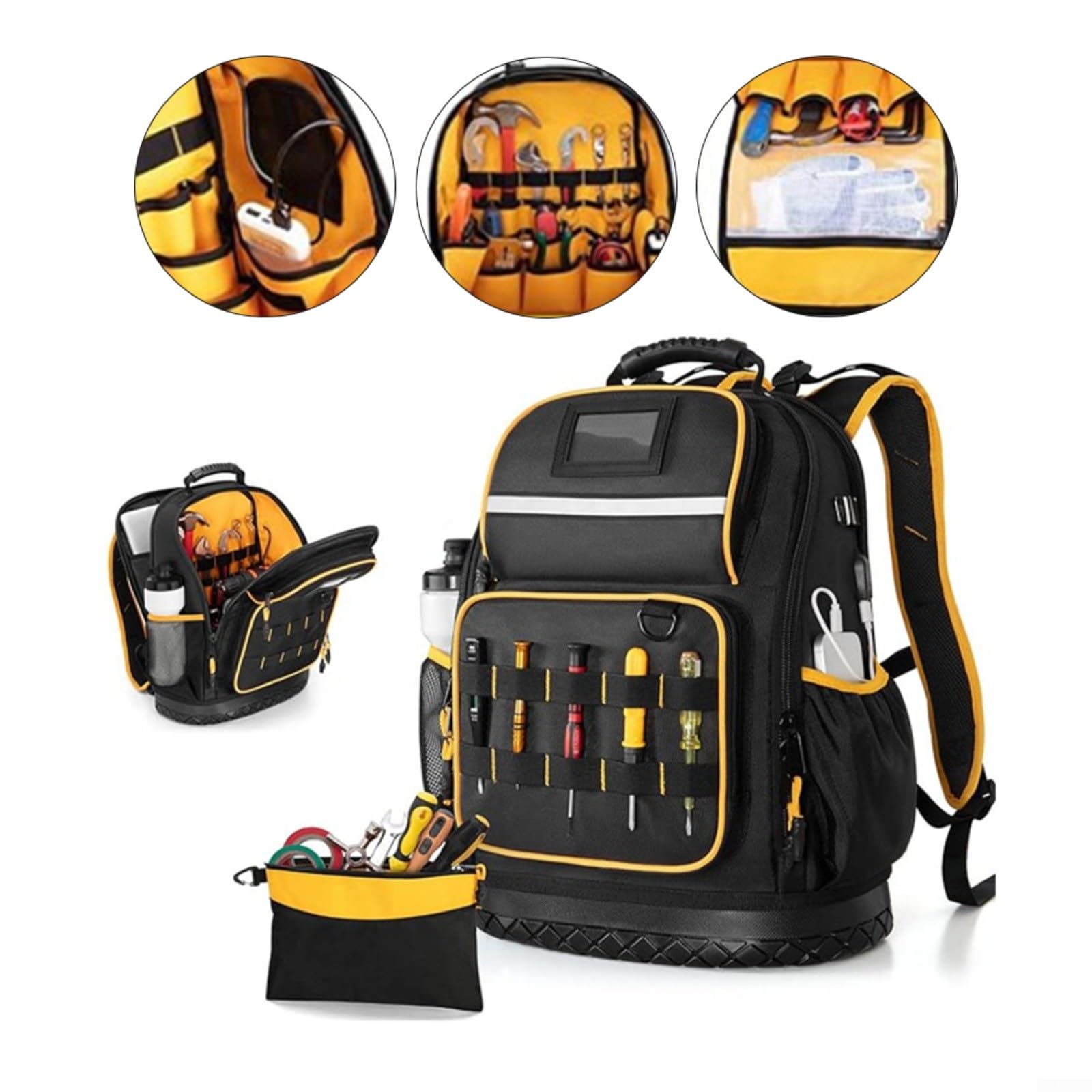 Mochila de herramientas profesional, tela Oxford resistente con parte inferior dura, múltiples bolsillos, funda para laptop para almacenamiento en el lugar de trabajo