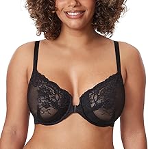 DELIMIRA Women's Plus Size Lace Front Closure Unpadded Underwire Bra