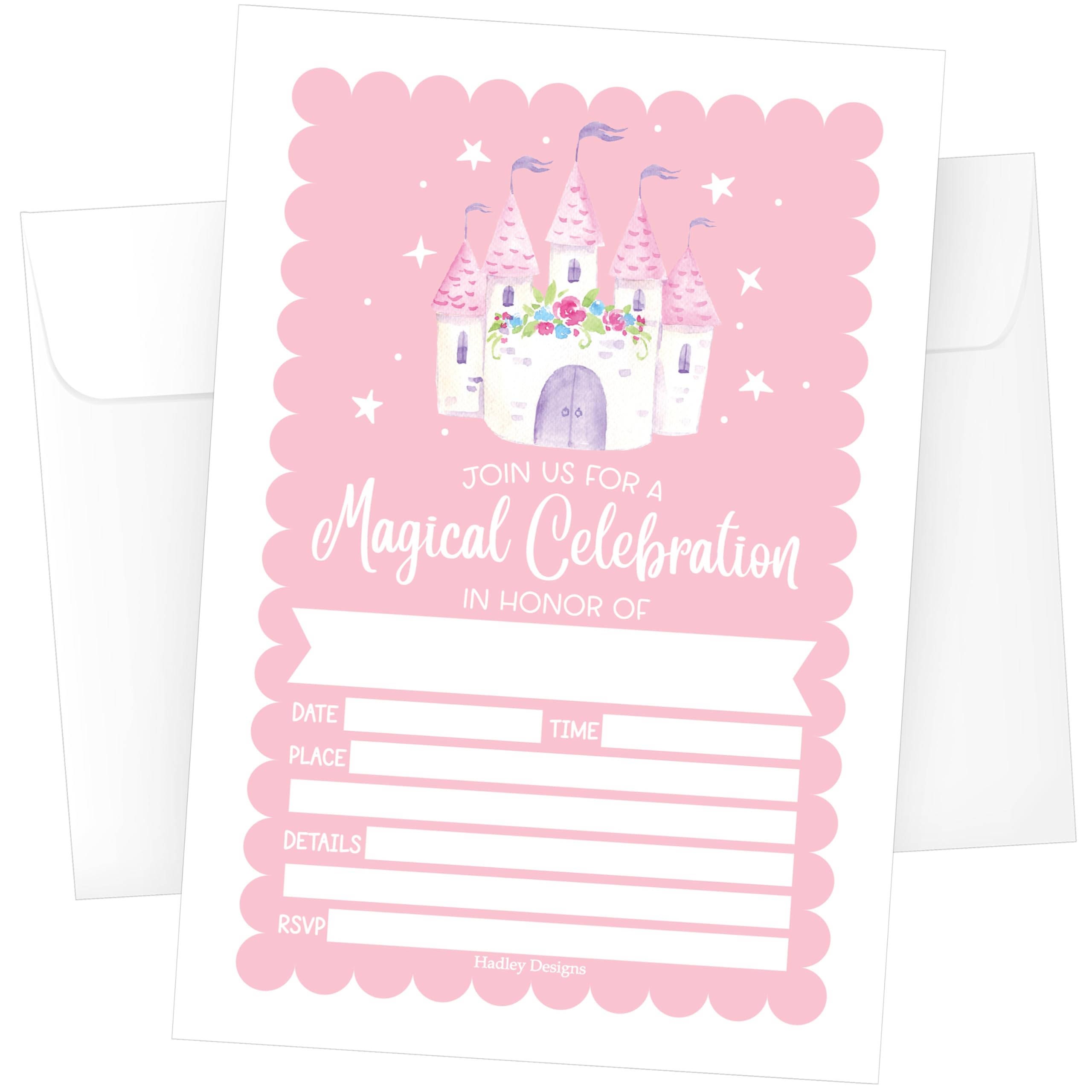 Invitación de fiesta infantil de princesa Hadley Designs para cumpleaños 8