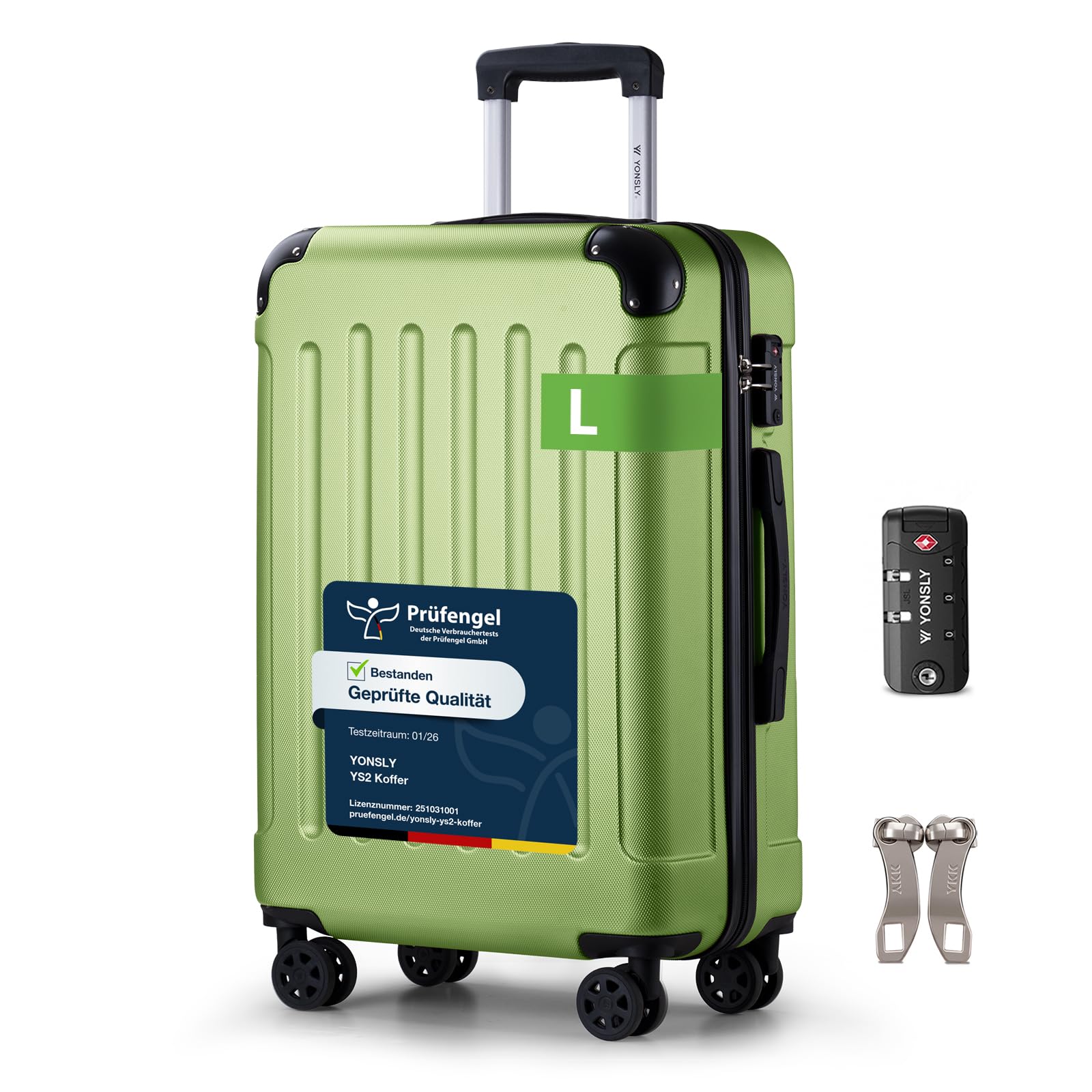 YONSLY Trolley Koffer Set, Reisekoffer, Rollkoffer Handgepäck, Kabinkoffer Suitcase, Gepäckset mit 360° Rollen, Hartschalenreisekoffer, Zahlenschloss, Gummigriff
